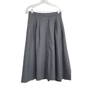 Summit Sportswear skirt Vintage wool blend gray button front A-Line Midi Pockets